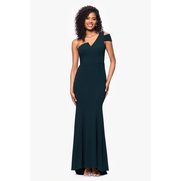 BETSY & ADAM Paulina Cutout One Shoulder Floor Length Gown in Pine Size US 8 - Picture 1 of 9